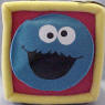 Gund Sesame Street Activity Block (click on the picture for a larger view)  Side 1 is Elmo - Unzip the zipper triangle to see a triangle MIRROR and the word 'triangle'.  Side 2 is Ernie with his Rubber Duckie (Duckie krinkles when you squeeze it) - Unvelcro the oval flap to find a leathery feeling oval shape&nbsp;and the word 'oval'.  Side 3 is Big Bird - Unbotton the buttoned triangle&nbsp;to find a laced platellet&nbsp;to learn how to tie your shoes and the word 'rectangle'.  Side 4 is Cookie Monster - Unvelcro the blue circle to find a cookie that krinkles and the word 'circle'.  Side 5 is Zoe - Unvelcro the orange square to find 2 square plastic toys and the word 'square'  Side 6 is a shiny Sesame Street star - Unvelcro the star to find the numbers 1, 2, 3, 4, and 5 and the word 'star'.  7 1/2 inch cube