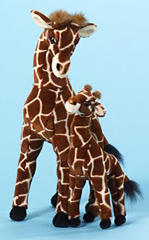 Gorgeous plush Giraffes from the National Geographic Wildlife Collection are cuddly soft and come with a poster tag that includes facts and trivia about the giraffe.