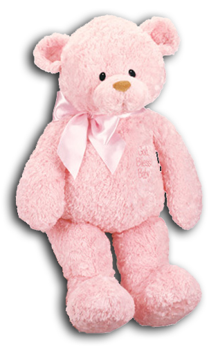 The God Bless Baby Teddy Bears are soft and plush. This adorable Pink Teddy Bear has 'God Bless Baby' embroidered on her chest. A perfect unique baby shower gift.