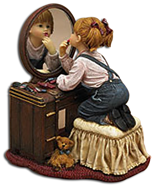 1st Edition Boyds Dollstone Figurine Mary Kaye When I Grow Up 1st Edition Boyds Dollstone Figurine Mary Kaye When I Grow Up
- Introduced Fall 2004 and has been retired
- Mary Kaye can't wait to see what the future holds! This precious little girl, dressed in denim overalls, is trying on her mom's bright red lipstick and dreaming of the day when she grows up.
- Details include a real vanity mirror and an intricately sculpted "braided" rug.
- Quote: "There is always one moment in childhood when the door opens and lets the future in." - Graham Greene