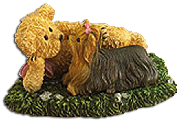 1st Edition Boyds Puppy Paws and Pals Figurine Fritzie the Teddy Bear and Phoebe the Yorkie Terrier Dog 1st Edition Boyds Puppy Paws and Pals Figurine Fritzie the Teddy Bear and Phoebe the Yorkie Terrier Dog
- introduced Spring 2006 and has been retired
- cold cast resin and comes in its original box
- Limited Edition of 6,000
- Great big hugs...sloppy kisses on the cheek...tons of fuzzy cuddles...Puppy Paws and Pals celebrate friendship at its bestest and the special bond between man's...and bear's best friend! Fritzie and Phoebe features a Yorkshire terrier. Quote: "A friend is someone who accepts you just the way you are." - Proverb
