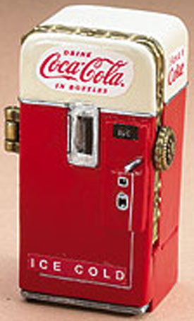 Boyds Bears licensed to make a Coca Cola machine treasure box in the Fall of 2005. It is an exact replica of the old fashioned coke machines in a 3 inch figurine!
