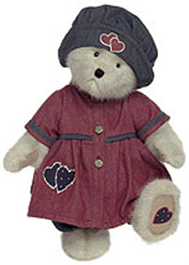 Boyds Becca Bearheart Teddy Bear Dressed with Hearts Boyds Becca Bearheart Teddy Bear Dressed with Hearts
- introduced Spring 2003 and has been retired
- Becca's a bear with a big heart. This light beige cutie wears a denim cap, dress with heart buttons, and pants. She features heart appliques on her hat, dress, and foot pad.
- Poseable jointed arms, legs and head.
- safe for ages over 3