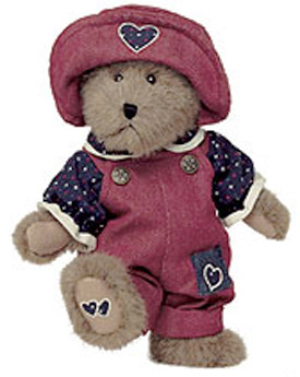 Boyds Maggie B Bearheart Plush Teddy Bear Dressed with Hearts Boyds Maggie B Bearheart Plush Teddy Bear Dressed with Hearts
- introduced Spring 2003 and has been retired
- Maggie's all prim and propah in a heart-appliqued hat, cross-stitched blouse with heart buttons, romper with heart-appliqued pocket, and heart embroidery on her foot pad.
- Poseable jointed arms, legs and head.
- safe for ages over 3