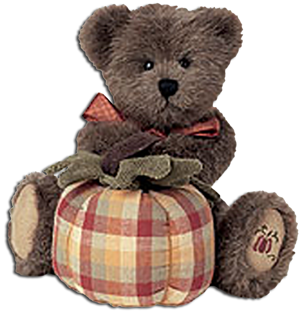 Adorable Boyds Beras Collection Thanksgiving decorations. Choose from Boyds figurines with thanksgiving pumpkins or soft plush teddy bears holding plaid pumpkins.