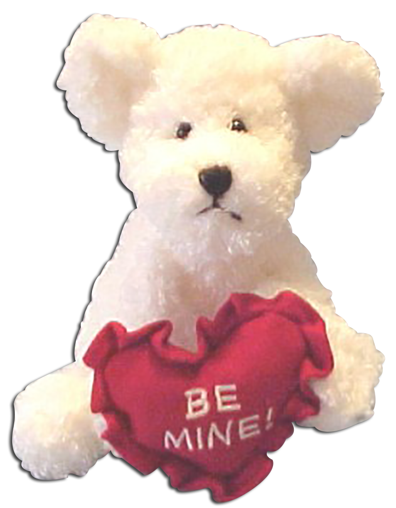Boyds Bear Kisses White Teddy Bear Boyds Bear Kisses White Teddy Bear - introduced in 2002 and has been retired - This EXTREMELY SOFT AND CUDDLY White Bear is made from the new materials which makes it hard to leave alone! It is holding a red heart shaped pillow with 'Be Mine!' embroidered on it in white. It is limited to Valentines Day 2003. - safe for ages over 3