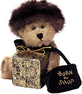 Boyds Ivanna Spendalot Teddy Bear Boyds Ivanna Spendalot Teddy Bear
- introduced Fall 2002 and has been retired
- Ivanna, a gold mink bear who knows a thing or two about bargains, is a great gift for your best shopping buddy. She holds a gold-foil-wrapped gift box and features a "mink-style" hat and velvet, "Born To Shop" embroidered purse.
- safe for ages over 3