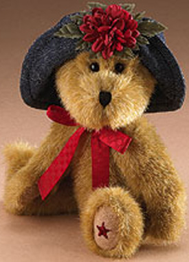 Boyds Madison Spangler Teddy Bear in a Denim Hat with a Flower Boyds Madison Spangler Teddy Bear in a Denim Hat with a Flower and Red Star on Foot
- introduced Fall 2005 and has been retired
- Hats and such girls go Americana! Madison is a gold, poly filled bear in a blue denim hat, red neck bow and star paw pad embroidery.