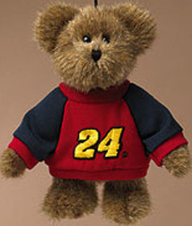 Boyds Teddy Bears dressed in NASCAR licensed apparel representing Dale Earnhardt, Tony Stewart, Elliot Sadler, Kasey Kahne, Bobby Labonte, Jeff Gordon, Jimmie Johnson and Kevin Harvick in Figurines, Christmas Ornaments, Plush Teddy Bears and Key Chains.