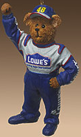 Boyds Teddy Bears dressed in Jeff Gordon NASCAR jumpsuits and T-shirts in plush and resin Teddy Bear Christmas Ornaments.