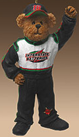 Boyds Teddy Bears dressed in Bobby Labonte NASCAR jumpsuits in plush and resin Teddy Bear Christmas Ornaments.