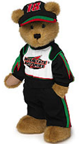 Boyds NASCAR Plush Teddy Bear in Firesuit and Hat Bobby Labonte #18 Interstate Batteries Boyds NASCAR Plush Teddy Bear in Firesuit and Hat Bobby Labonte #18 Interstate Batteries
- introduced Spring 2004 and has been retired
- This beige bear is dressed in an authentic firesuit and hat. Embroidered details include the driver's number (on the foot pad too!), corporate sponsor and NASCAR logos, and the driver's signature. Comes with "Bear Facts" hang tag that list's the driver's info (team, race car, favorite hobbies, favorite food, etc.).
- Officially licensed and approved by the Drivers and NASCAR!