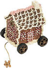 Boyds Gingerbeary Tug Along - (introduced Fall 2002 and has been retired) A pastry masterpiece on wheels! Our pull toy features a resin gingerbread house covered with piped frosting details and features a twine pull string with gingerbread man handle.  4 inches high by 3 inches wide