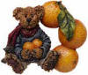 Boyds Fridgewear Magnet Valencia B. Bear - (introduced Spring 2000 and has been retired) One of Boyds very first Fridgewear Magnets! Valencia is minding the Orchard on a cool Florida night...can't let those juicy treats catch a chill! In his toasty blue sweatshirt, polkadotted muffler, and corduroy pants, he'll be sure to avoid the Frost hisself. 2 inches high 2 1/2 inches wide