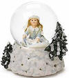 Boyds Faeriefrost Krystal Faeriefrost First Snowfall Musical Snow Globe (introduced Fall 2003 and has been retired)  &nbsp;This snowglobe is musical it plays "Edelweiss."  This water globe features faerie Krystal Faeriefrost, gathering snowflakes after the winter's first snowfall. The sparkle snow-coated base is dotted with mini pine trees and the globe holds iridescent and white snowflakes-just give it a shake to see them whirl about!  6 inches high