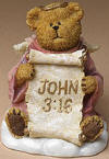 Boyds God's Lil Angel Bear Samuel "John 3:16" - (introduced Fall 2004 and has been retired, made of cold cast resin.) A sweet little angel bear that sends blessings your way. Samuel is dressed in a robe of rose and holds a "John 3:16" scroll. 2 1/2 inches high 2 inches wide