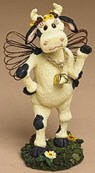 1st Edition Boyds Holy Cow Bossy Bobble Body (introduced Spring  2004 and has been retired)  Don't mess with Bossy, he's the king of the cow scene! This lil' country cow features a jiggling head, a cow bell collar, and a daisy garland around his noggin.  Quote: "Don't look at me with that attitude!" - Anonymous  5 inches high