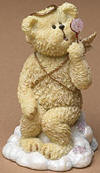 1st Edition Boyds Lil Wings Snowie Angel Bear Blowing Snowflakes - (introduced Fall 2004 and has been retired) Whenever the white stuff starts falling, you can thank Snowie, who blows the flurries down from heaven. This sweet angel bear stands on a cloud base and blows snowflakes with his magical loop. Quote: "Snowflakes are kisses from heaven." - Unknown 2 3/4 inches