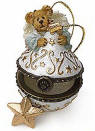 Boyds Surprise Inside Ornament Starla Angelwish Star -(introduced Fall 2003 and has been retired)  An angelic ornament to grace the tree! This white ball with gold scrollwork features a lil' angel bear in sky blue sparkle dress propped on top and opens to reveal a gold star trinket. Includes dated tag-removable!  2 inches