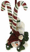 2nd Edition Boyds Dabney Sweetski Wearing Candy Cane Skis Snowman Ornament - (introduced Fall 2003 and has been retired)  Dabney's just learnin' how to ski and about to flop down the mountainside! This sweet ornament features a Snow Dooode in ski cap, scarf, and star mittens and sailin' along in candy cane, sparkle-coated skis.  2 1/2 inches high by 3 inches wide