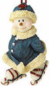 2nd Edition Boyds Candy Sweetskates Wearing Candy Cane Ice Skates Snowman Ornament - (introduced Fall 2003 and has been retired)  Candy's practicin' her triple lutz! This sweet snow gal is dressed in a sparkle-fur-trimmed hat and matching coat and wears skates with candy cane blades!  3 1/2 inches