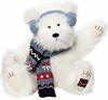 Boyds Yeti A Bominable White Teddy Bear - (introduced Fall 2002 and has been retired)  Folks were scared speechless when they first saw Yeti headin' down Bear Mountain. Yeah, he may be cousin to Big Foot, but he's an old softie! This snow-white fur ball features an extra long coat of plush, needle-sculpted paw pads, fleecy ear muffs, a knit scarf...and that familiar mitten logo on his foot pad! &nbsp;(safe for ages over 3)  18 inches and poseable