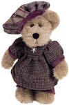 Boyds Christine P Plumbeary Teddy Bear - (introduced Fall 2001 and has been retired) Christine, a beige bear with a Parisian flair, is dressed to dance the night away in her wool beret and matchin' dress-complete with snowflake embroidery. Also check her foot pad for a special snowflake design!  8 inches and poseable