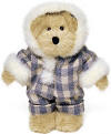 Boyds Flurry B Bundleup - (introduced Fall 2001 and has been retired)  Igloo builder Flurry, a light gold bear, is in charge of all Winterfest ice sculptures...betta not slip with that chainsaw! For his outdoor artwork, Flurry dresses in a wool plaid snowsuit with faux-fur trim. 8 inches and poseable