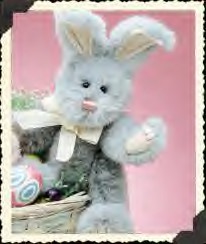 Boyds Nibbie Bunnyhop Bunny Rabbit - (introduced Spring 2000 and has been retired) Looks like Nibbie went a little overboard with the Blue dye at the Egg Colorin' contest last week! His sky-colored fur makes the perfect disguise (if yer hiding in an Easter Basket). Can he hide in your Easter Basket? (safe for ages over 3) 8 inches