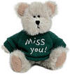 Boyds Missy Bear - (introduced Spring 2002 and has been retired) The perfect bear for friends and relatives who live far away! Missy, a beige bear, wears a green embroidered sweatshirt and features felt paw pads.  T-shirt Reads "Miss You" (safe for ages over 3) 3 1/2 inches high