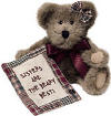 Boyds Sissy B Bear - (introduced Fall 2001 and has been retired)  Sisters are friends too. So why not show her how much you care with our Sissy bear, who is mocha-colored and comes with an embroidered "Sisters" quilt and a matchin' plaid bow. (safe for ages over 3) 8 inches high