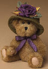 Boyds Claudette Beardeaux Teddy Bear in Sage Green Hat - (introduced Fall 2004 and has been retired) Claudette loves to stroll through the grape vineyard. This rust bear wears a sage green corduroy hat with wired brim and cabbage rose and a purple satin ribbon bow.  (safe for ages over 3)  6 inches and poseable