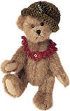 Boyds Andrea DeBearvoire Teddy Bear introduced Fall 2002 and has been retired.  Andrea is famous throughout the countryside for her acorn bread-a buck a loaf! Cinnamon bear Andrea wears a crocheted chenille hat with a metal oak leaf pin and matching chenille collar with French knot buttons.  safe for ages over 3.  6 inches and posable.