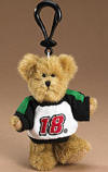 Boyds NASCAR Clip On Bobby LaBonte #18 - (introduced Spring 2005 and has been retired)  The tiniest members of the Boyds Racing Family yet! Give your favorite driver the keys to your car! The bear is jointed and wears an embroidered sweatshirt. Gold bear features the officially-licensed colors and number of Bobby Labonte.  3 1/2 inches high
