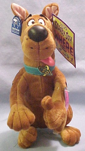 Large Plush Scooby Doo stuffed animals snacking on cheeseburgers and cuddly soft stuffed animals.