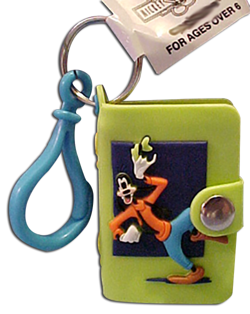 Minnie Mouse and Goofy small notebook keychain clips. They clip to any item and can be used for notes or to hold your keys.
