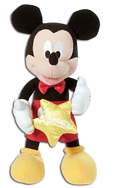 Disney's Plush Congrats Mickey Mouse Stuffed Toy
- holds yellow star, when his foot is 
pressed a sound like a crowd cheering
can be heard and the star lights up.
