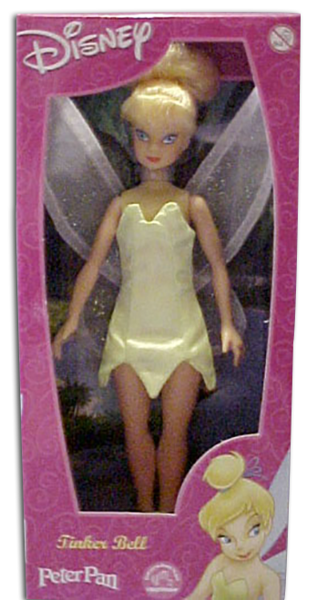 Disney Peter Pan's Tinker Bell Doll Disney Peter Pan's Tinker Bell Doll (looking forward)
- "Tinker Bell: A princess among pixies, Tinker Bell radiates magic throughout Never Never Land. The shimmering little sprite is tiny but powerful. Though Tinker Bell can be temperamental, it's only because of her fierce loyalty to Peter Pan. But her charming beauty makes every heart feel like flying."