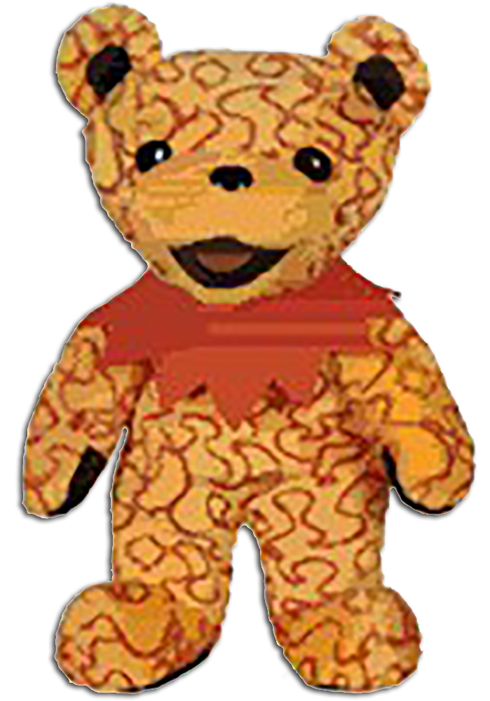 Grateful Dead Fire Bean Bear Grateful Dead Fire Bean Bear
- quantity produced 53,088
- Retired 10/5/00
- Born 3/22/90 at Copps Coliseum
- Tour Memory: "I remember the
first time I saw all the Spinners. I
didn't even know that's what they
were really called, but it was the
obvious choice. It was really
beautiful to see them all moving at
once in long dresses to the most
beautiful music. They filled up the
whole corridor. It was fun walking
around and dancing with them as
we moved along. I tried spinning a
few times, but I just ended up
being dizzy."
