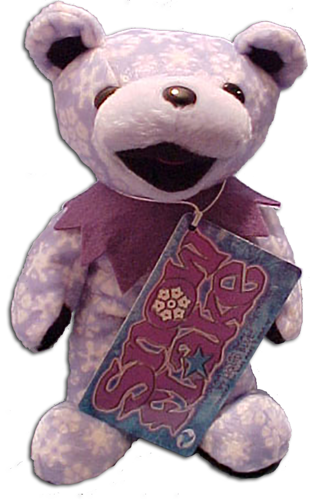 Grateful Dead Snowflake Bean Bear Grateful Dead Snowflake Bean Bear
- quantity produced 60,262
- Retired 10/5/00
- Born 3/24/90 at Knickerbocker
Arena
- Tour Memory: "We were in
Albany for the first Dead shows
ever at the knick. The weather
turned ugly, when out of nowhere,
a HUGE snow storm started. It
lasted for hours and had the
biggest snowflakes ever. We didn't
have any place to stay so we ended
up playing hacky sack all day
inside under the big "EGG." I still
don't know what the egg is for, but
it turned into Deadhead Central,
the place to stay warm."