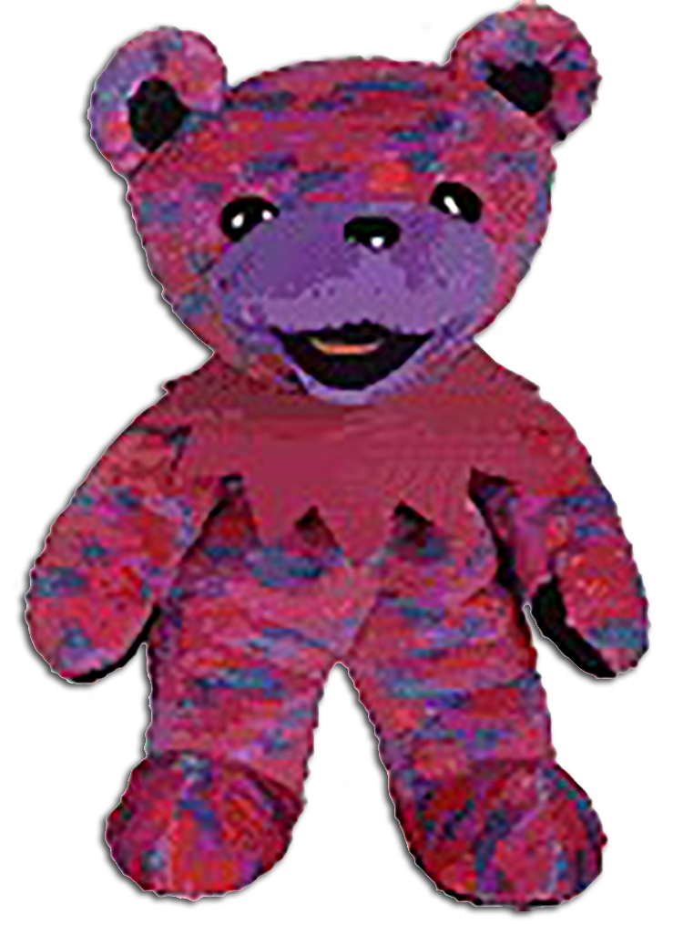 Grateful Dead Jack A Roe Bean Bear Grateful Dead Jack A Roe Bean Bear
- Retired 10/5/00
- Born 7/10/89 at Giants Stadium
- Tour Memory: "Being able to tape
the shows I went to was the coolest
thing. The Dead got it right when
they decided to allow their shows
to be taped. I have a tape collection
that I wouldn't trade for any
amount of money in the world.
Whenever I want, I can pop in a
tape of the Boys and go somewhere
else. It helps me remember all the
great places and beautiful people
I've met while touring with the
greatest band in the world."