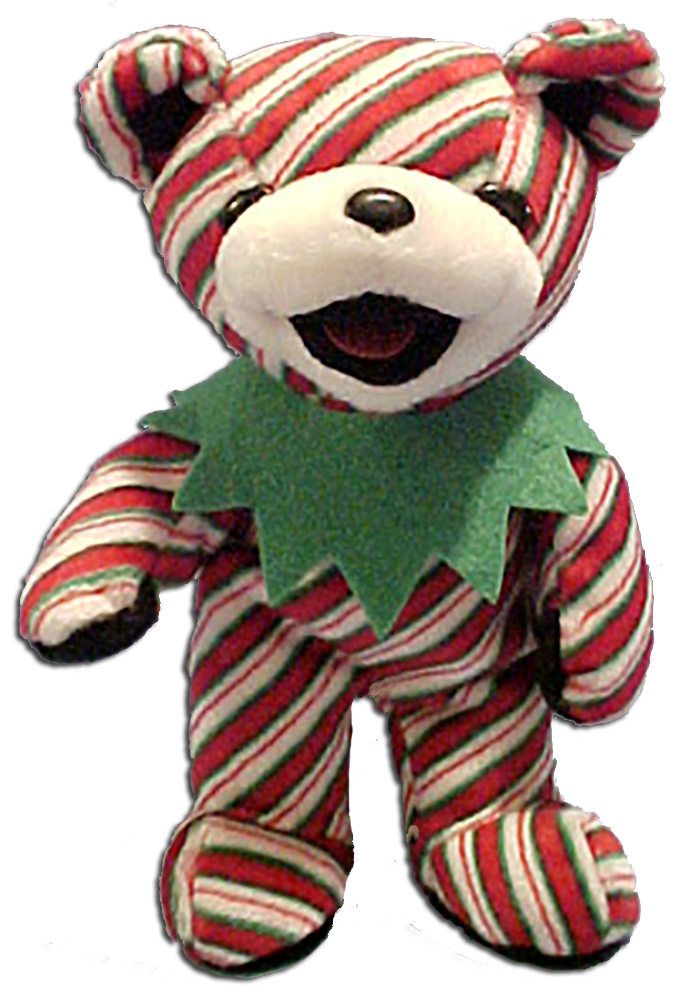 Grateful Dead Candy Man Bean Bear Grateful Dead Candy Man Bean Bear
- quantity produced 61,632
- Retired 12/8/00
- Born 6/25/91 at Sandstone
Amphitheatre
- Tour Memory: "The night of "The
Bubbles!" It seemed like everyone
had bubbles and were blowing
them all night long. Kinda like The
Grateful Dead meets Lawrence
Welk. There were two young kids
in front of us and they had the best
time of all. Blowing lots of little
bubbles and then trying to blow
huge ones. We were all having so
much fun! Who said Dead Heads
are afraid of soap? "