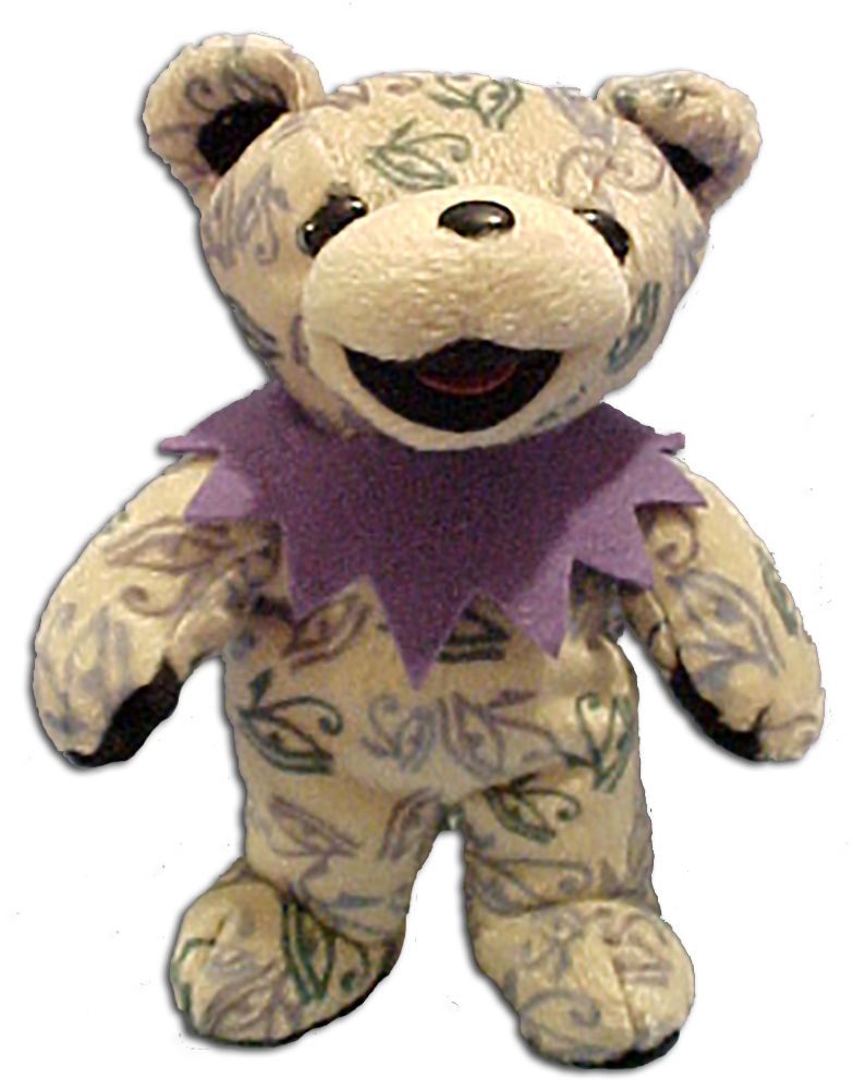 Grateful Dead Eyes of the World Bean Bear Grateful Dead Eyes of the World Bean Bear
- quantity produced 28,608
- Retired 05/02
- Born 2/9/73 Roscoe Maples
Pavilion
- Tour Memory: "I used to love to
go to Dead shows by myself. I
could float around and do what I
wanted, when I wanted, without
having to check with anyone. I
would always meet the best people
and hang out with them for a while
and then move on. I met a lot of
people that way. A Dead show was
one of the best places to be by
yourself and never really be alone."