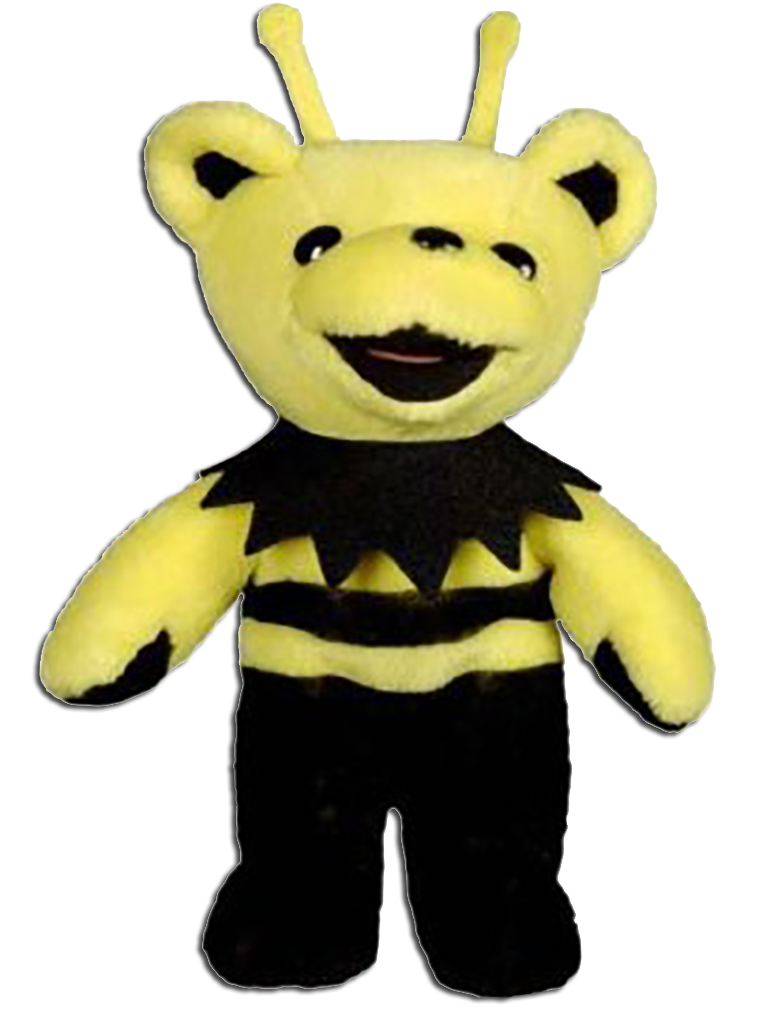Grateful Dead King Bee Bean Bear with Yellow Antennas Grateful Dead King Bee Bean Bear with Yellow Antennas
- quantity produced 43,872
- Retired 05/2001
- Born 04/18/1969
- Tour Memory: "I remember the
first time I mail ordered for my
tickets. I made sure I followed
every direction 100%. I would have
never forgiven myself if I made a
mistake and didn't get my tickets.
The first day the envelope could be
post marked I'd be at the post
office early that morning. I never
waited in line for Dead tickets
again. I used to draw cool pictures
on the envelope to help make it
stand out."