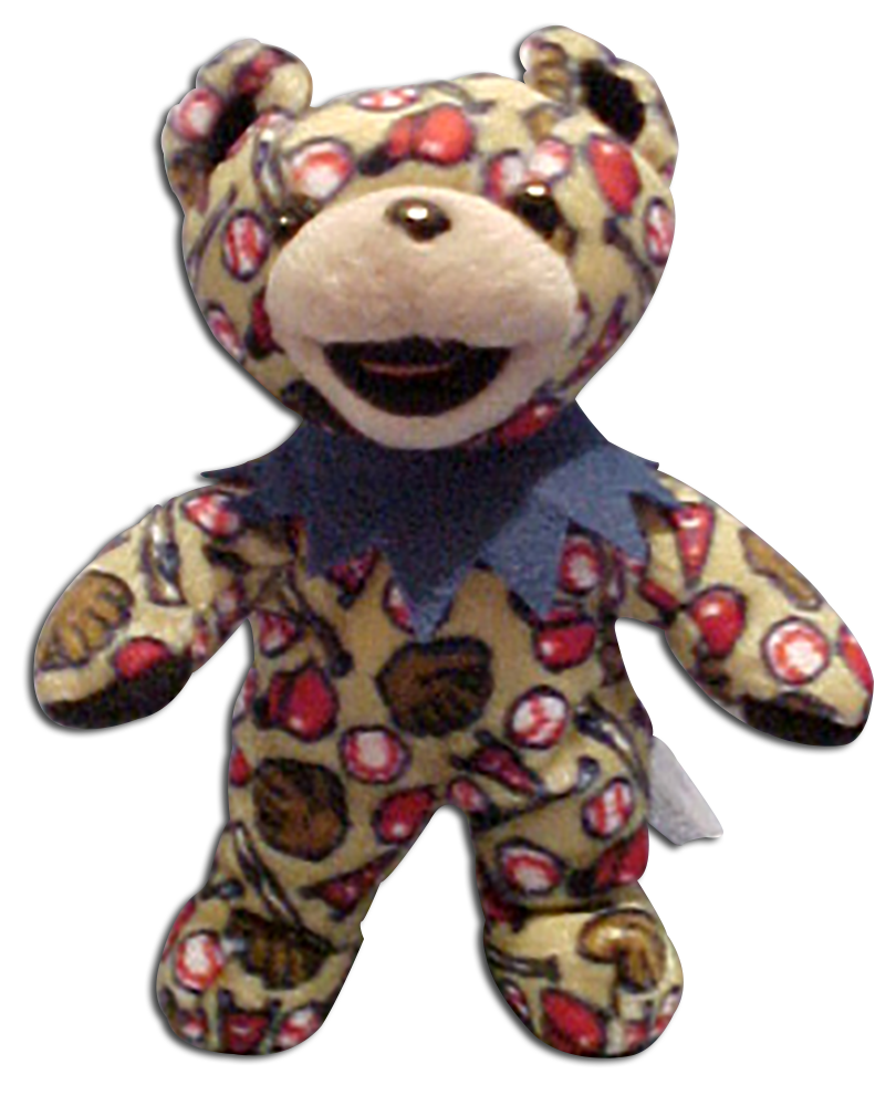 Grateful Dead Homer Bean Bear Grateful Dead Homer Bean Bear
- Born 4/12/93 Candlestick Park
- Tour Memory: "I've seen Bobby
and Jerry sing live countless times,
usually on a bandstand with
guitars, amps, the whole deal.
That's why it was so cool seeing
them, along with Vince, singing
the National Anthem at home
plate in San Francisco. The sight of
the Candlestick wind whipping
through Jerry's hair, the sound of a
cappella gold, and the smell of
opening day! Tremendous."