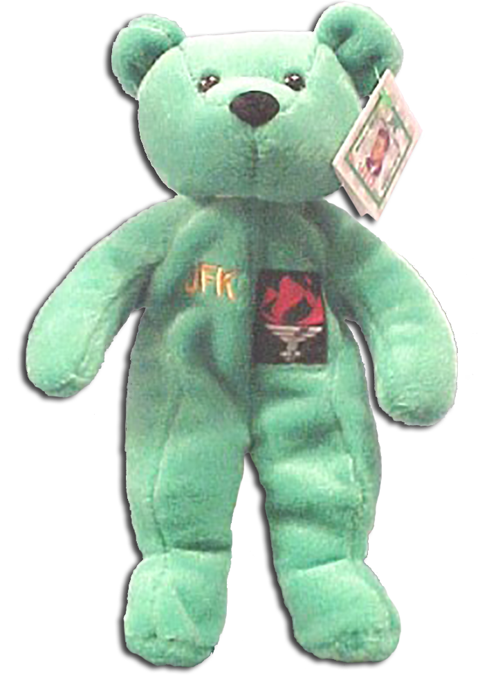 JFK "Irish Pride" Teddy Bear JFK "Irish Pride" Teddy Bear
- Limited Edition of 25,000. A patch of the Eternal Flame, and "JFK" is stitched on his chest, while his back has a patch of the United States Flag & "November 22, 1963" stitched in white.