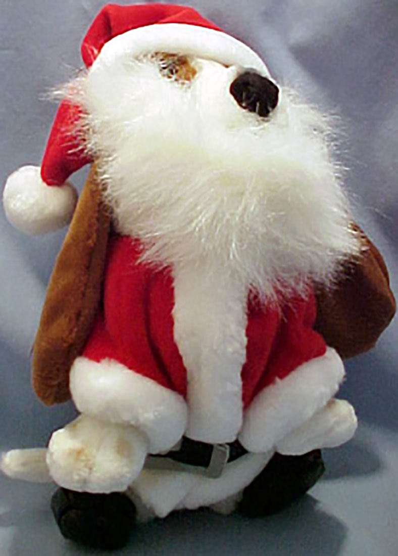 Outfit view of Santa Hush Puppies Basset Hound Puppy Dog Plush