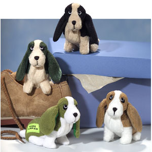 Hushpuppies Logo pups were made into Dakin Tidbitz stuffed toys. Adorable little plush basset hounds in very colorful soft plush toys.