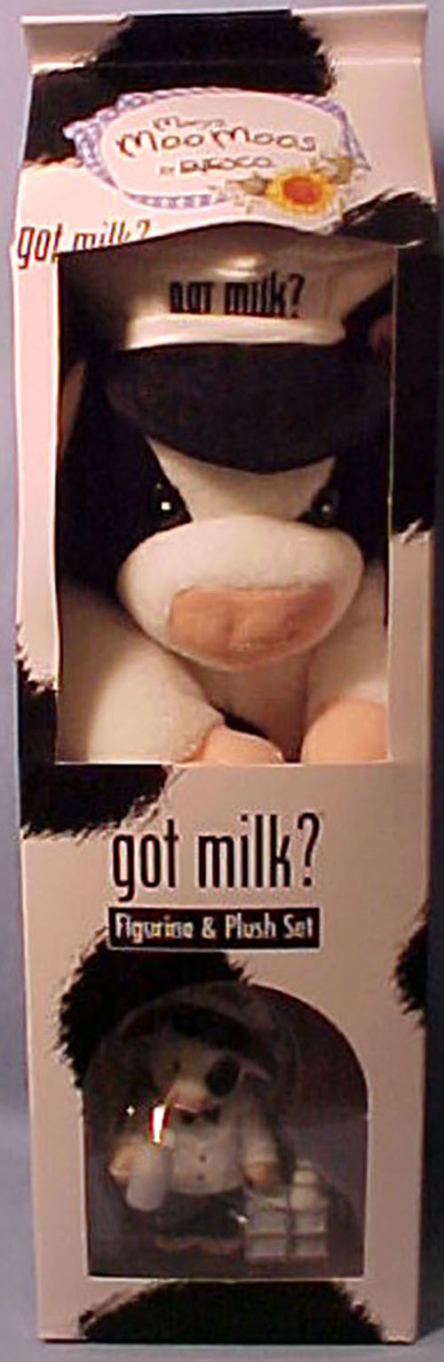 Adorable Mary's Moo Moos Got Milk? Figurines and Plush are cows that are from the Got Milk? promotion. Packaging on these looks like a milk carton and just too cute. 