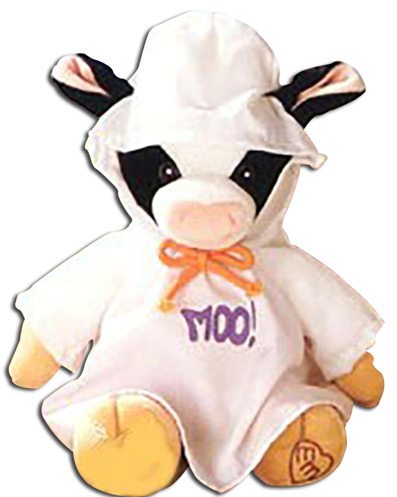 Mary's Moo Moos plush cowgirls and cowboys dressed up for Christmas and Halloween. Plush Cows for holiday decorations are sure to please.
